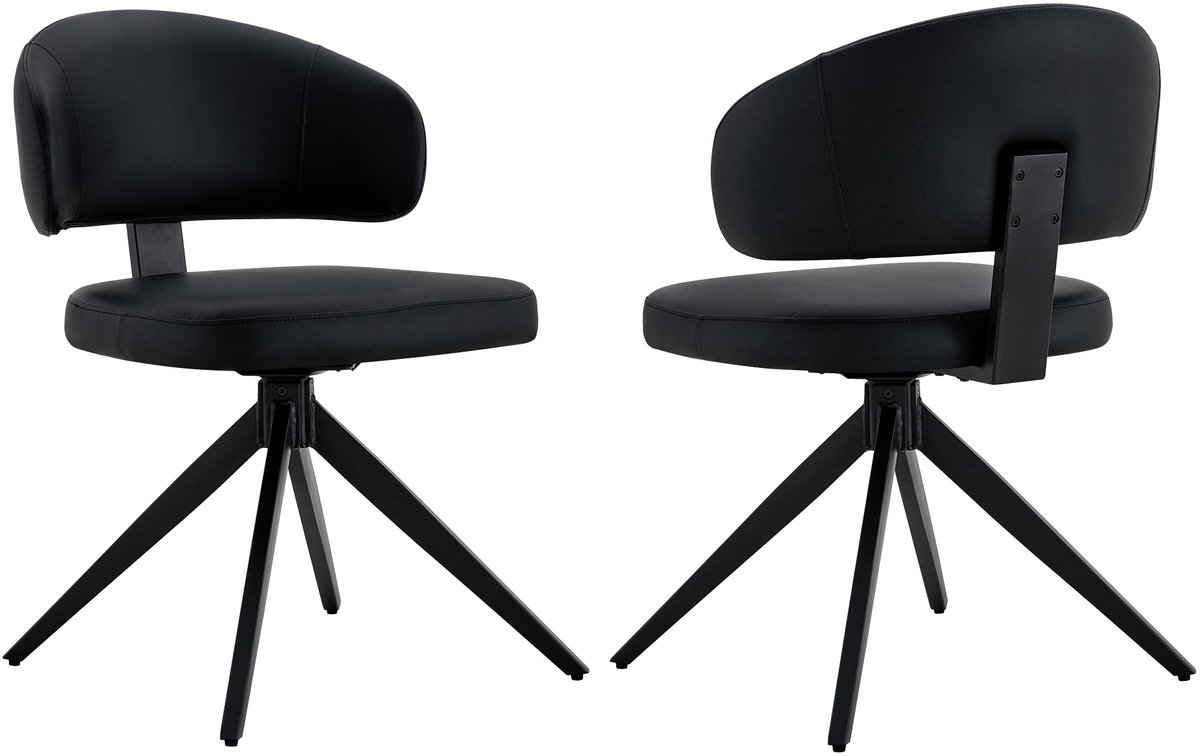 MEUNIQ set van 2 eetkamerstoelen draaibaar 360° zwart met kunstleren zitting en metalen 4-poot, Scandinavisch design voor eetkamer woonkamer keuken of kantoor