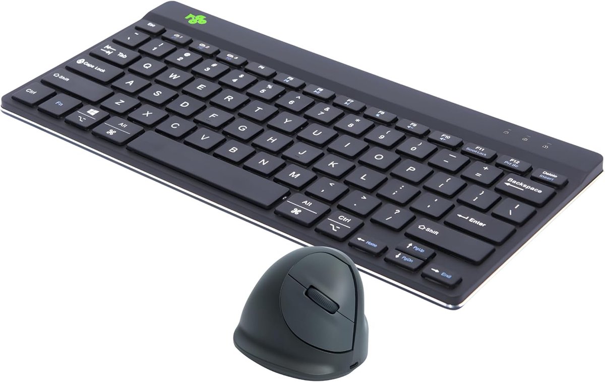 SnelShoppen - Ergonomisch Toetsenbord en Verticale Muis Set - Bluetooth Draadloos QWERTY US - Compact Break met Pauze Software - Zwart/Grijs