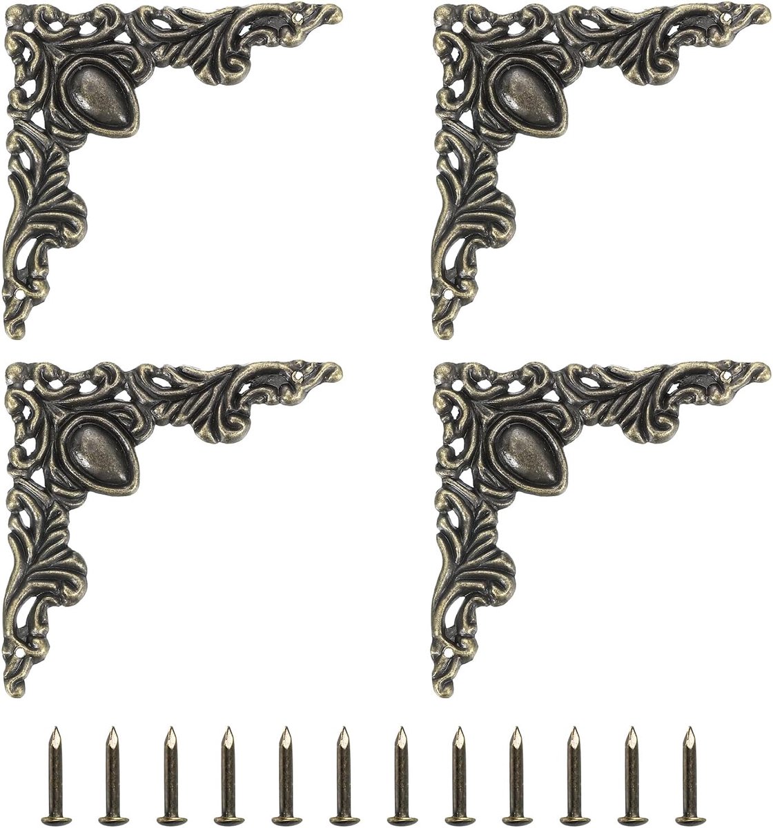 SnelShoppen - 4 Stuks Vintage Hoekbeschermers 5x5cm Metaal voor Meubels, Juweeldozen en Cadeaudozen in Bronzen Zinklegering met Montagehaken