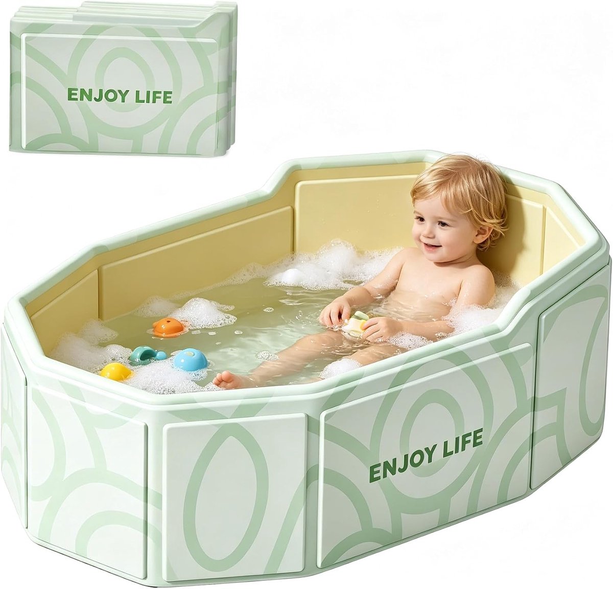 SnelShoppen - VEEKAY Opvouwbare Kinderbadkuip 75 x 45 x 28 cm, Draagbaar met Afvoerstop en Antislip Onderkant, Ruimtebesparende Babybad voor 0-8 Jaar
