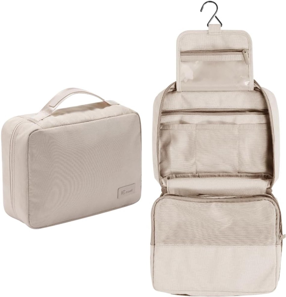 SnelShoppen - Toilettas Beige, Waterdichte Reis Organizer, Duurzaam RPET, Ideaal voor Camping, Vakantie, Sport en Dagelijks Gebruik, Sterke Slijtvasth
