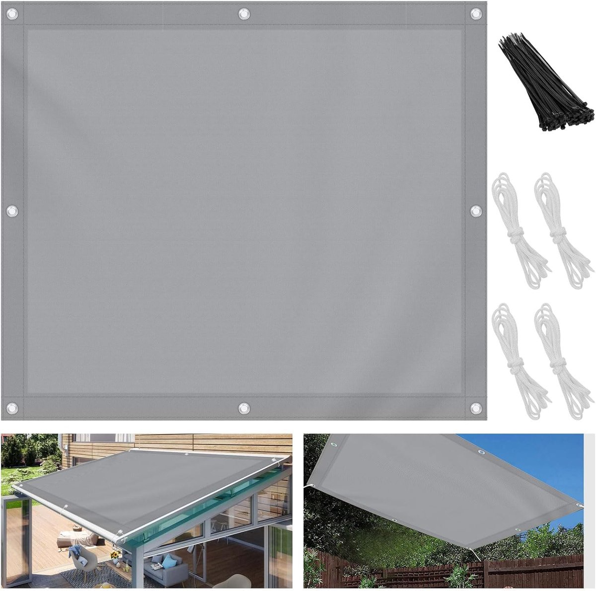 SnelShoppen - Sun Shade Sail Waterproof Tuinzeil 3x4m - 95% UV Bescherming - Grijs - Perfect voor Tuin, Patio, Feest, Pergola, Balkon, Geen Boorgaten