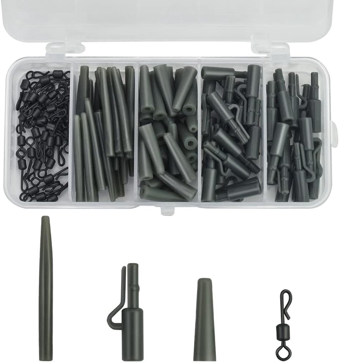 SnelShoppen - Carp Fishing Accessory Set 120-delig - Swivel Fishing Carp Lead Tongs - Hoogwaardige Kunststof - Voor Karpers Vissen - Inclusief Opbergd