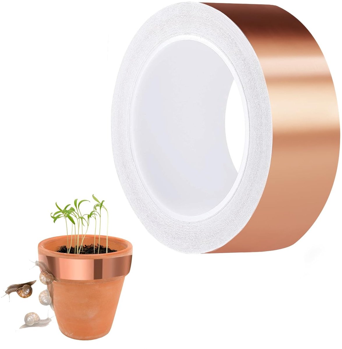 SnelShoppen - Copper Tape Tegen Slakken, Zelfklevend, 30 mm x 25 m, Tuin Bescherming, Plant Bescherming, Copper Foil Tape voor Balkon en Raised Flower