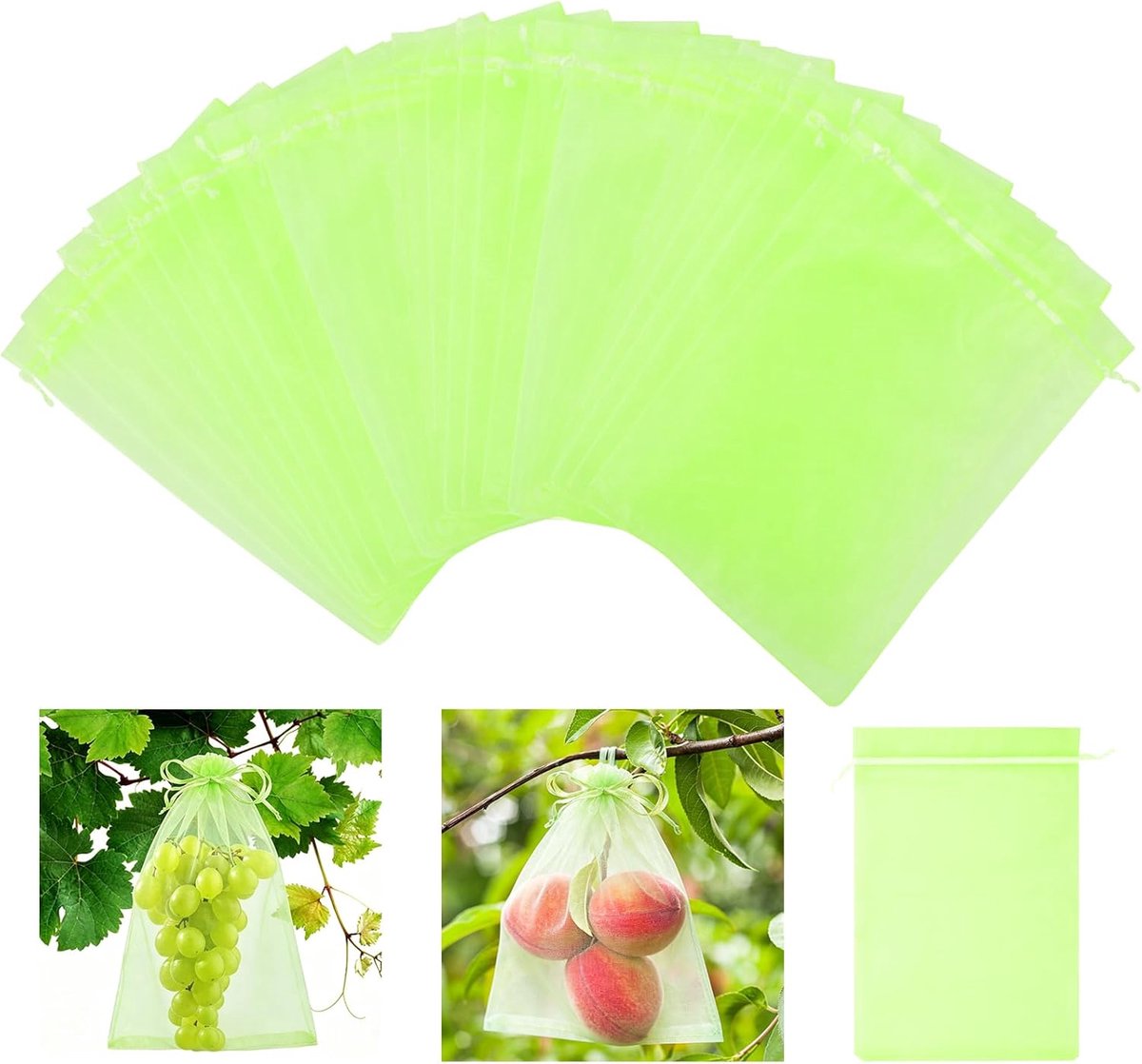 SnelShoppen - 50 Stuks Fruitbeschermnetten 40x30 cm - Herbruikbare Organza Tassen voor Bescherming Tegen Vogels, Insecten en Dieren - Groen