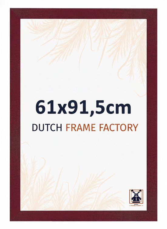Cadre photo bordeaux de 61x91,5 cm avec logo 'DUTCH FRAME FACTORY' et fond blanc.