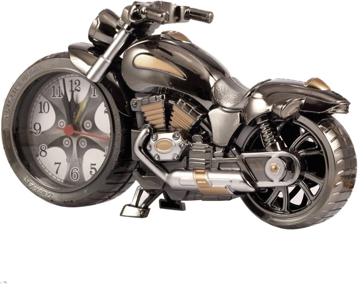 SnelShoppen - Vintage Motorcycle Alarm Clock Retro Stijl Tafelklok - Unieke Motorvorm - Hoogwaardige Desk Klok voor Kantoor en Thuisdecoratie - Perfec