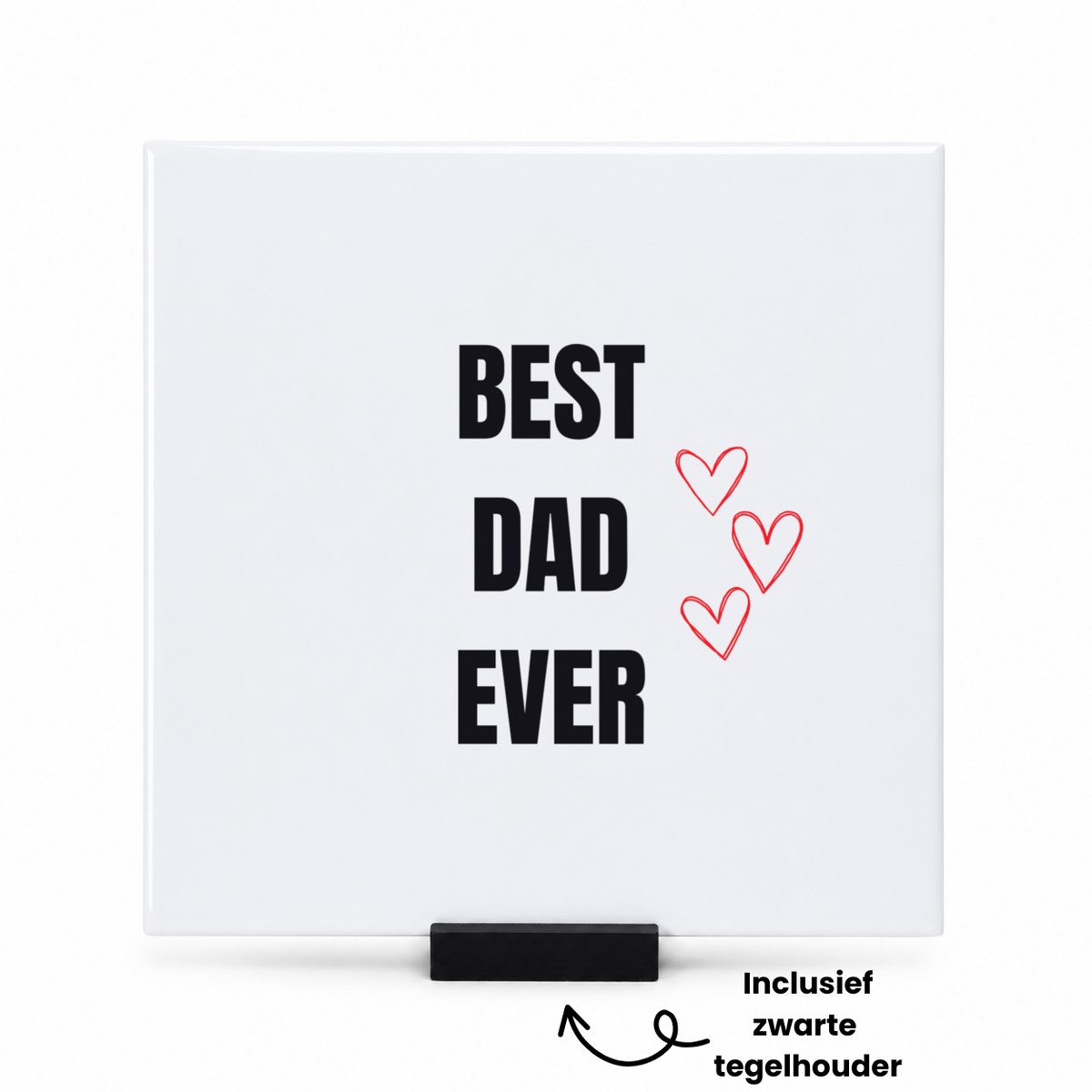 Hacebo Best dad ever tegeltje met tegelhouder - Papa - cadeau papa - tegeltjes met tekst - cadeau - verjaardag papa - spreuktegels - 15x15 CM Wit