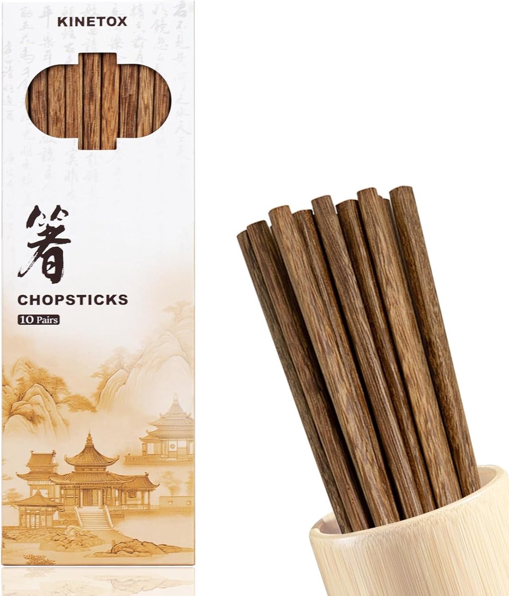 SnelShoppen - 10 Paar Houten Chopsticks - Duurzame Chinese Sushi Chopsticks - Natuurlijke Wenge Hout - Vaatwasserbestendig - Ideaal voor Aziatische Ge