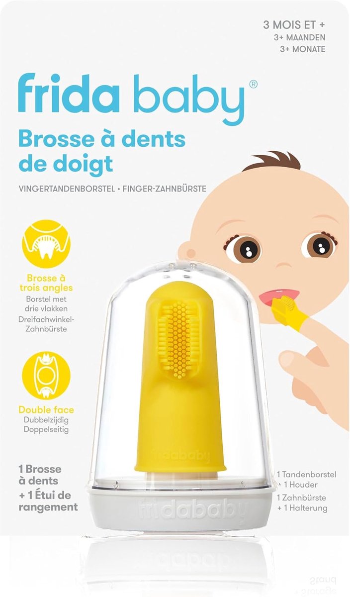 SnelShoppen - Frida Baby Vinger Tandenborstel voor Baby's met Opbergdoos, Siliconen, Dubbelzijdig, Voor 3 Maanden en Ouder, 1 Stuk, Ideaal voor Tandje