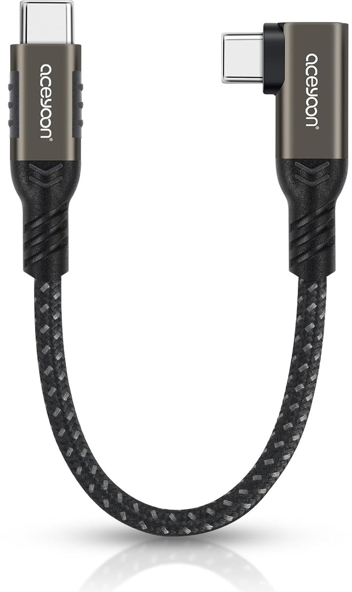 SnelShoppen - 240W USB C naar USB C Kabel 10cm 5A PD QC 4.0 - Snelle Oplader - Gebogen Gevlochten Nylon - Compatibel met iPhone 16 15 Galaxy S24 S23 H