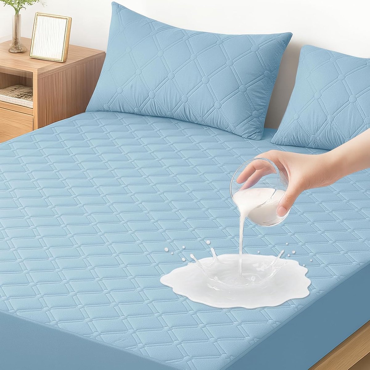 SnelShoppen - Waterproof Matrasbeschermer 140x200 CM, Hypoallergene, Ademend, Extra Diep, Blauw, Machinewasbaar, Anti-Allergie, Geschikt tot 30cm
