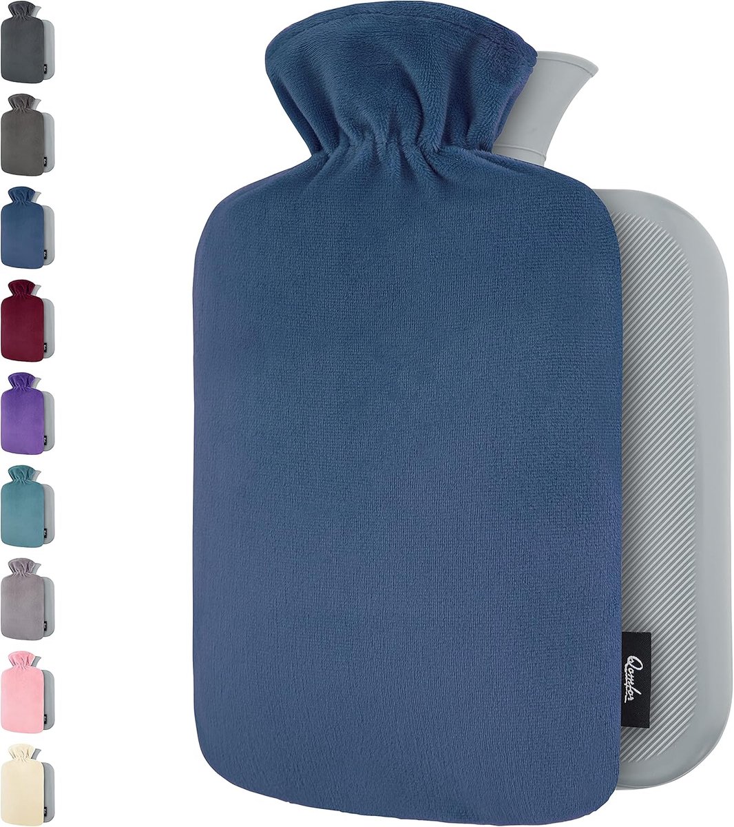 SnelShoppen - Warmwaterkruik - Zachte Premium Fleece Cover - Donkerblauw, 2 L - Verwarmingskussen voor Menstruatiekrampen en Pijnverlichting - Warm en