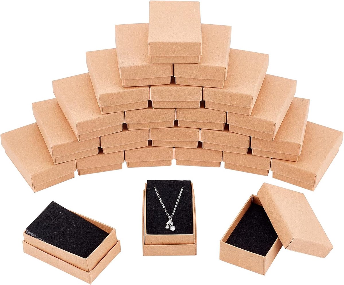 SnelShoppen - 24 Stuks Kleine Stevige Bruine Kartonnen Dozen voor Sieraden - Rectangular Cadeauverpakking met Deksel - Ideaal voor Kerst, Ringen, Kett