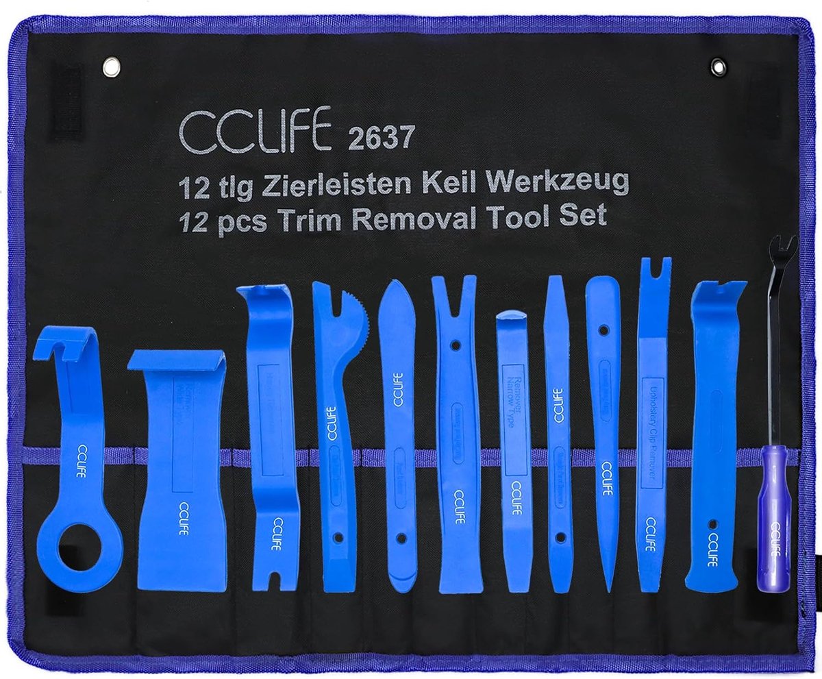 SnelShoppen - 12-delige Auto De-Assemblage Gereedschap Set - Blauwe Plastic en Stalen Ontmantelingsgereedschap voor Deuren, Panelen, Radio en Dashboar