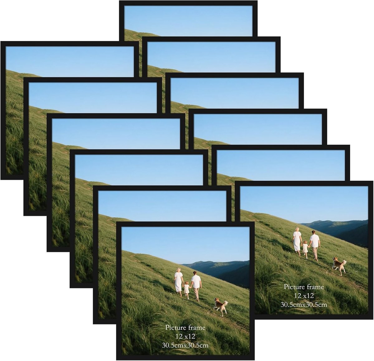 SnelShoppen - Set van 12 Elegante Zwarte Foto Frames 30x30cm - Hoogwaardige PVC en PS Spiegeloppervlak - Ideaal voor Woonkamer, Slaapkamer, Kantoor en