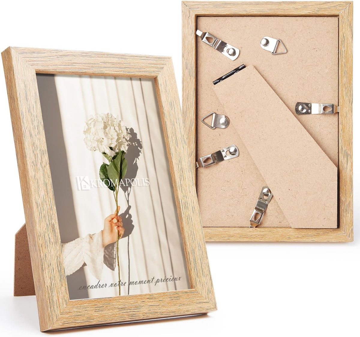 SnelShoppen - Kromapolis 2-Piece Foto Lijsten Set 10x15 cm - Eco-vriendelijk MDF, Eiken Look, Met Schroefdop en Acrylaatglas - Perfect voor Woonkamer,