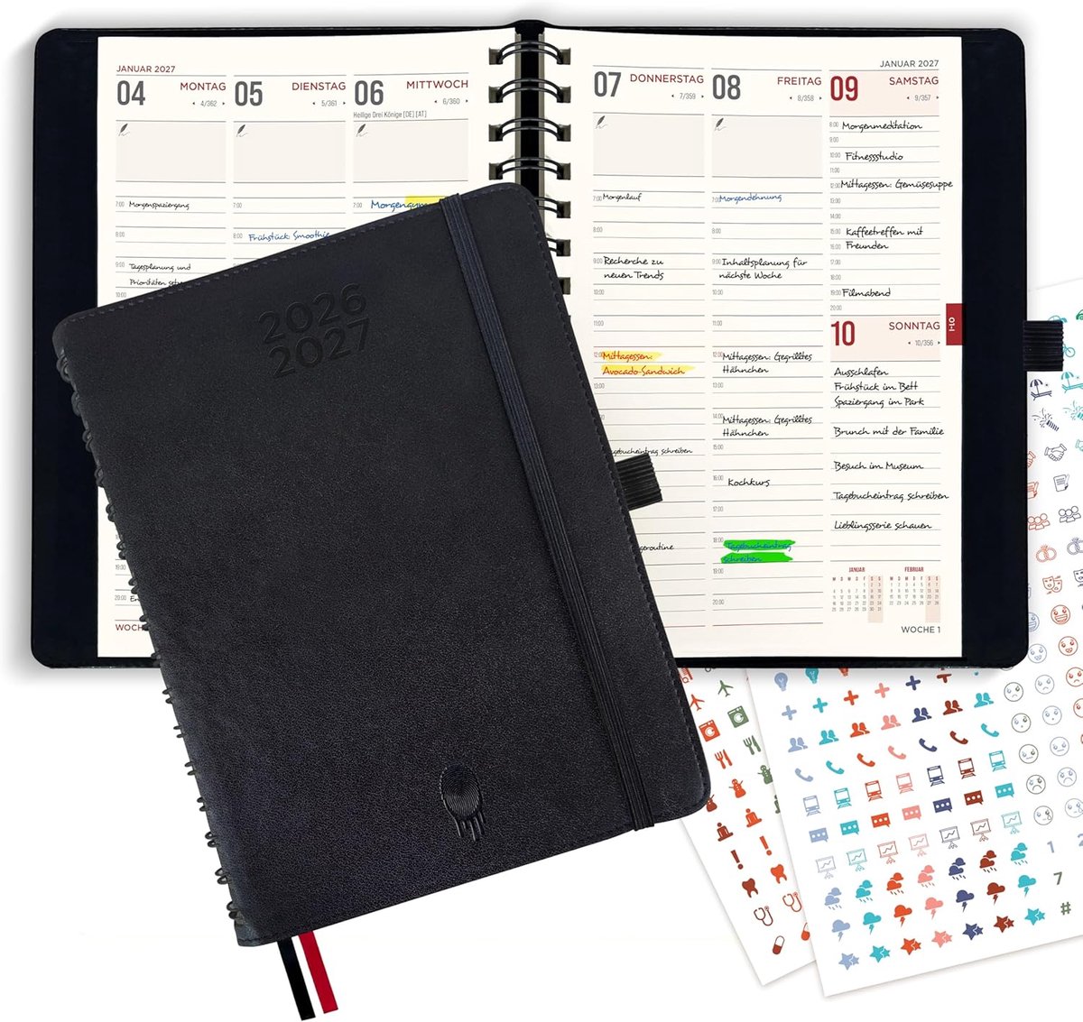 SnelShoppen - Colortouch Agenda 2025-2026 A5 - Wekelijkse Planner met Zacht Kaft, Ringband, Duits, 30 Minuten Indeling, 14 Maanden (Juli 2025 - Aug 20