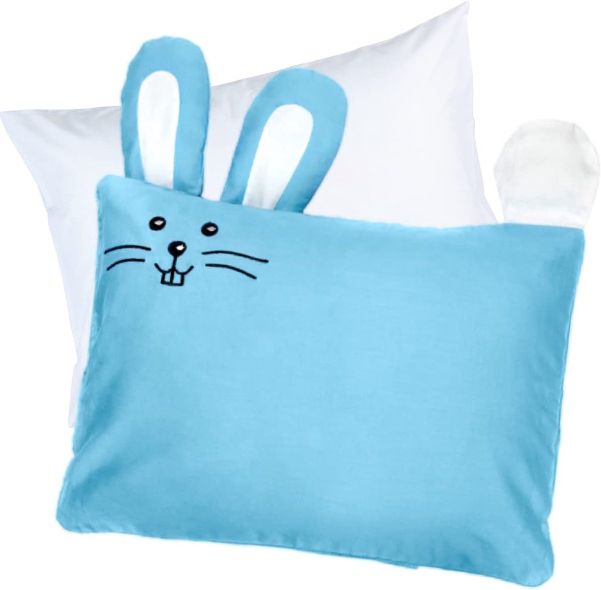 SnelShoppen - Kinder Fluff Katoenen & Dons Alternatief Kussen met Hoes - Zacht en Ademend Kussen voor Babybed, Reisbed, Camping, Auto, Blauw