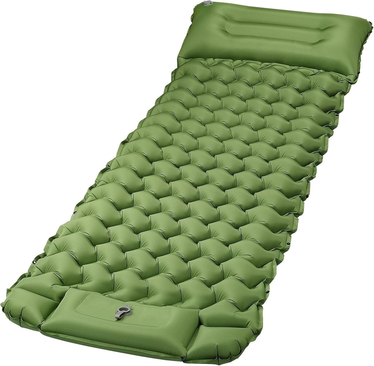 SnelShoppen - Zelfopblazend Matras 1 Persoon Kampeermatras Ultralicht met Kussen, Trekking en Hiking Matras 68 x 198 cm Groen met Geïntegreerde Voetpo
