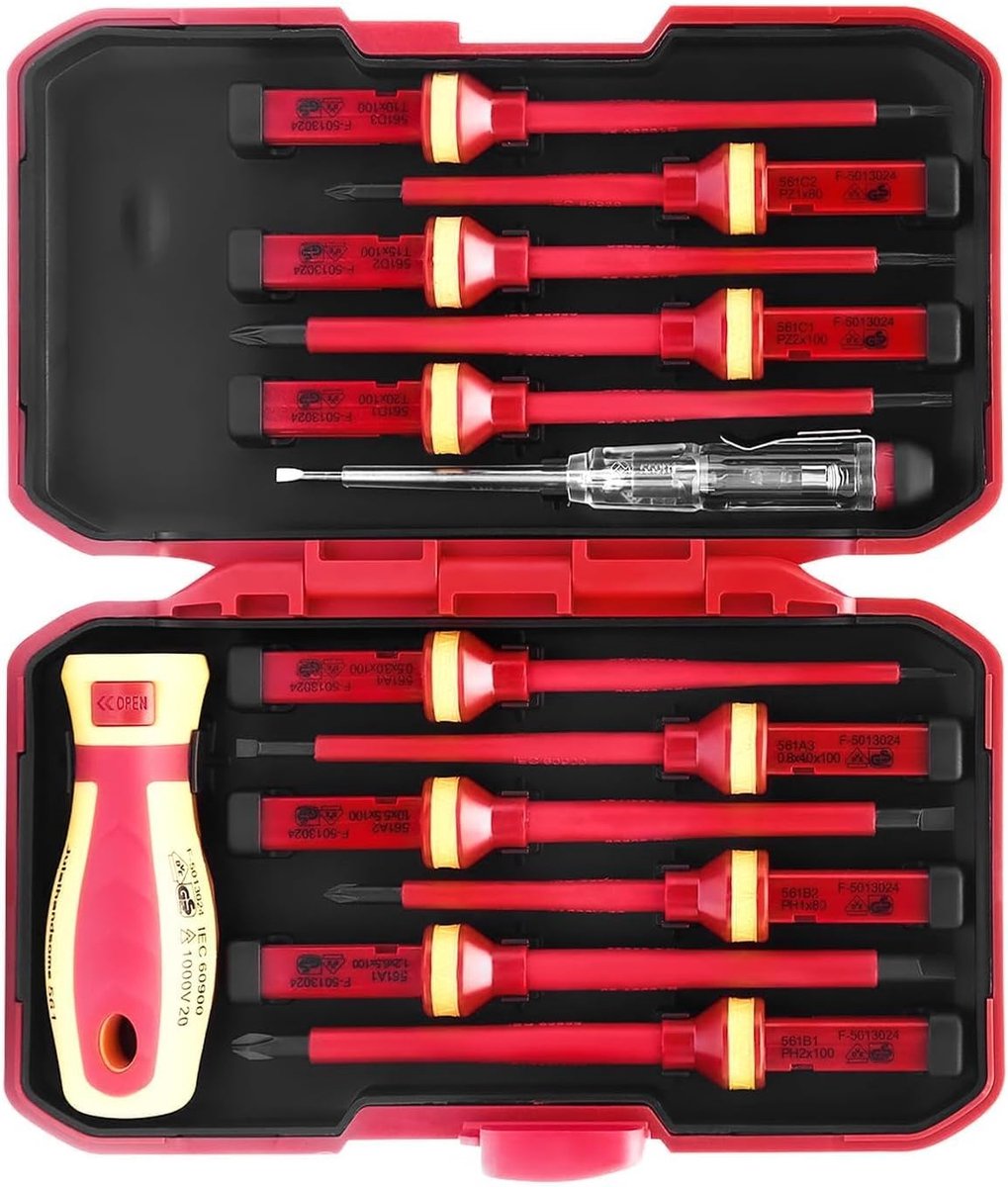 SnelShoppen - 13-delige Gereedschapsset voor Elektriciens - VDE Isolatie Schroevendraaiers - Magnetische Schroevendraaiers - Ergonomisch Handvat - Chr