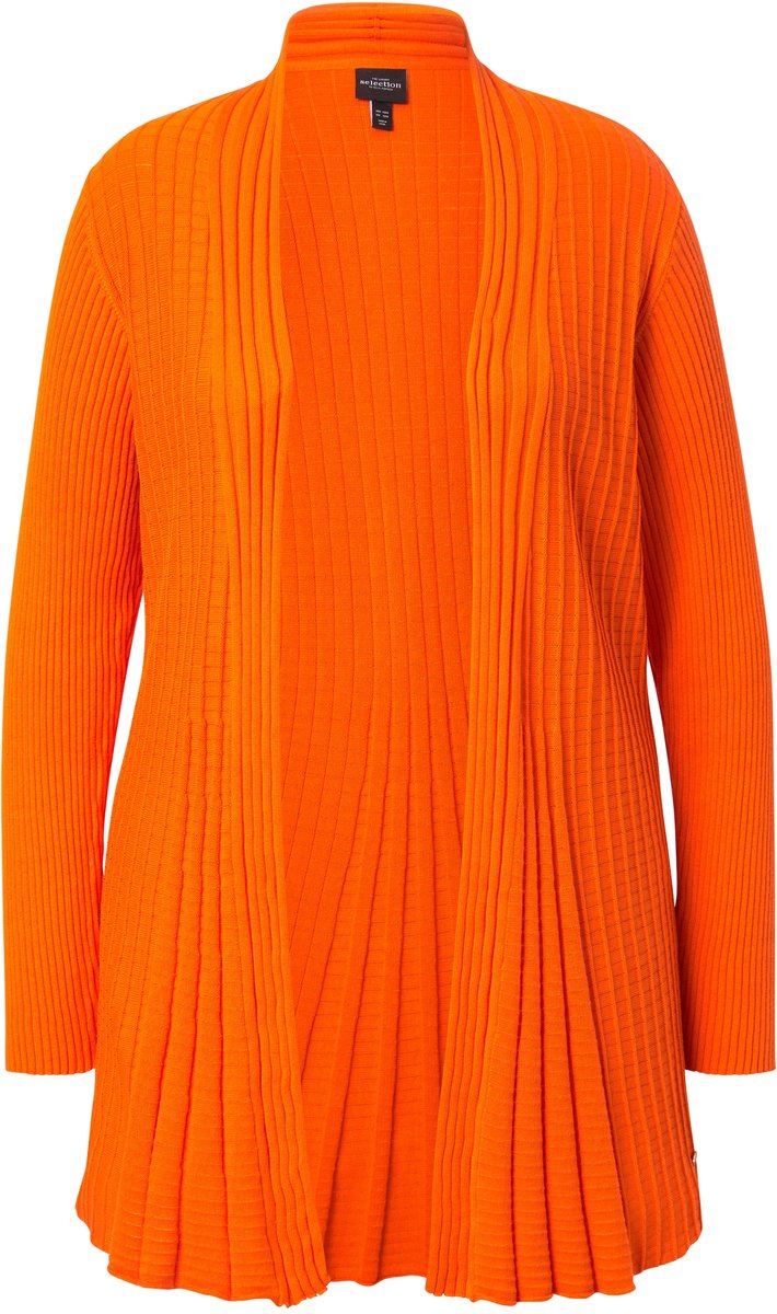 Ulla Popken - Dames - Geplooid vest A-lijn sjaalkraag lange mouwen - Lichtoranje - Maat 42+