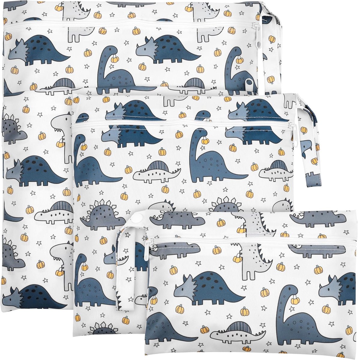 SnelShoppen - 3 Stuks Herbruikbare Wetbags voor Wasbare Luiers - Waterdichte Diaper Bags met Rits - Groot, Medium & Klein - Dino Ontwerp voor Kinderen