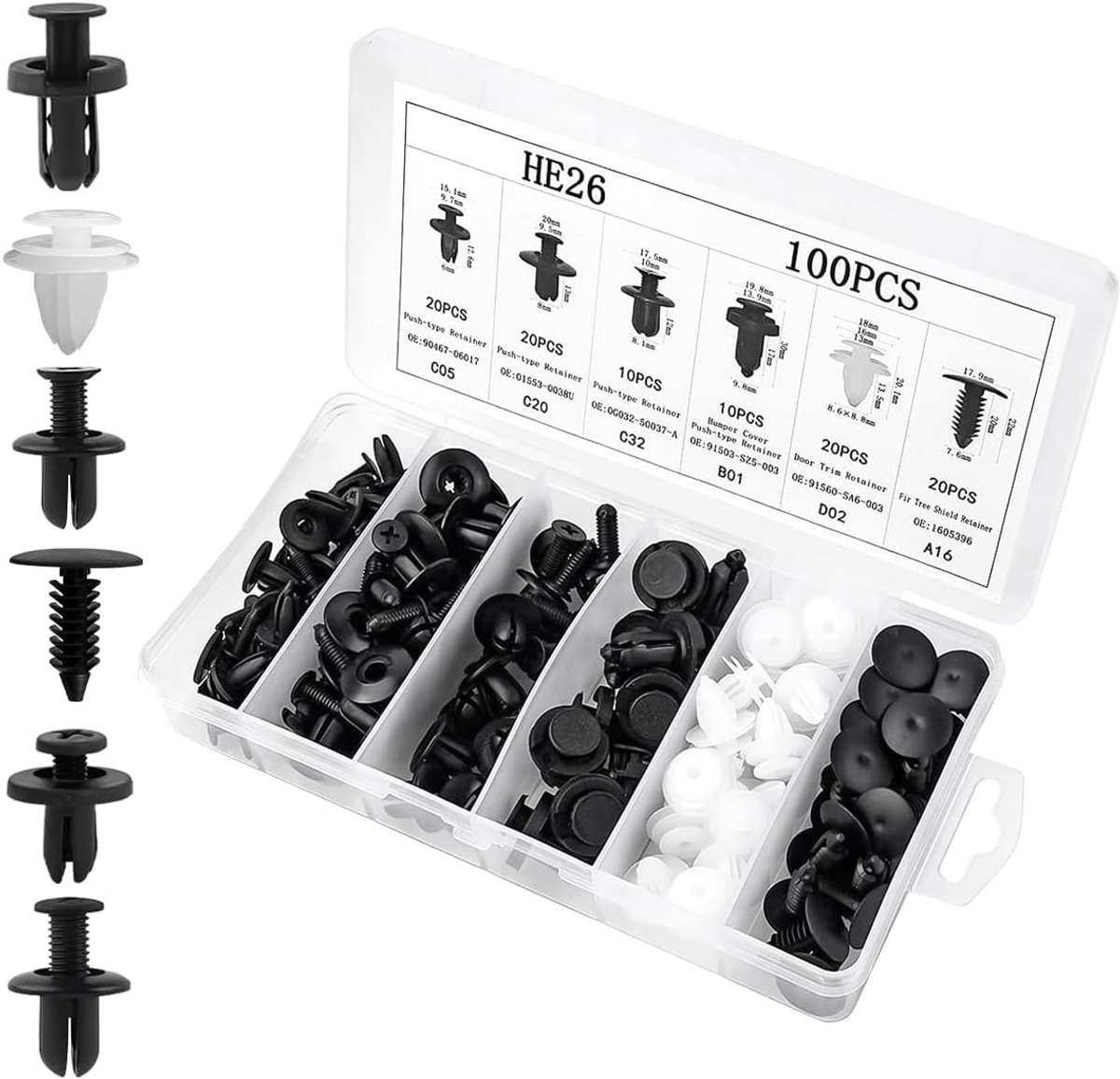 SnelShoppen - Car Door Trim Clips Set, Universele Fixing Clips, Plastic Rivets, Auto Gereedschap, 100 Stuks, Diverse Maten, Voor VW, Benz, BMW en Alle