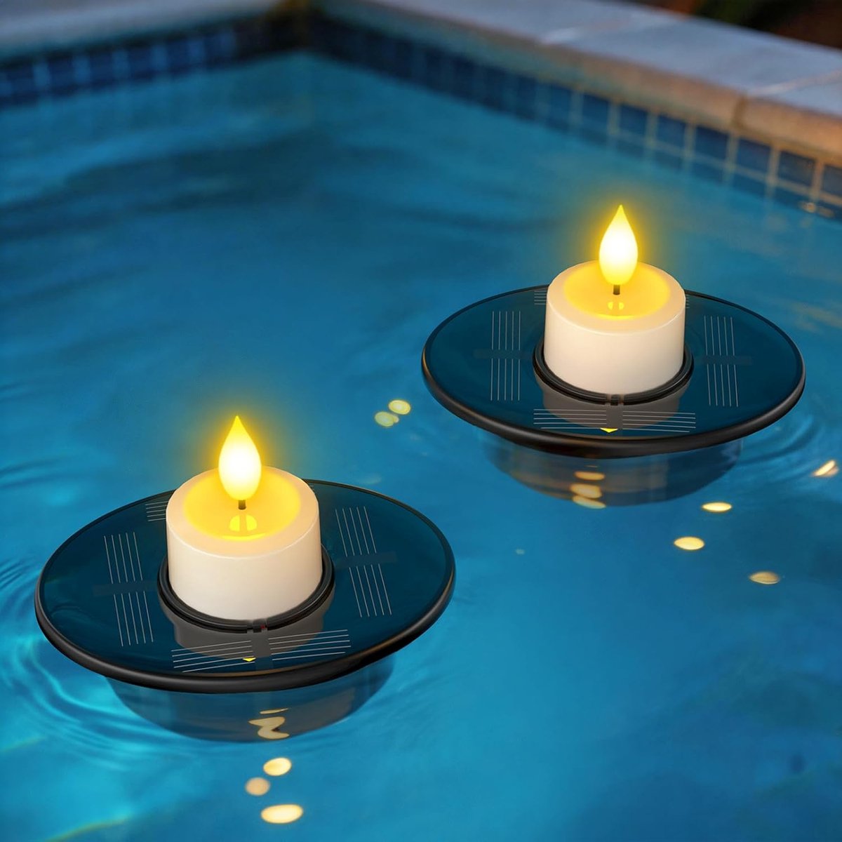 SnelShoppen - Set van 2 Zonne-energie Drijvende Tuinlichten, IP68 Waterdichte LED Tealights, Automatische Aansteking en Uitschakeling voor Tuin, Pool,