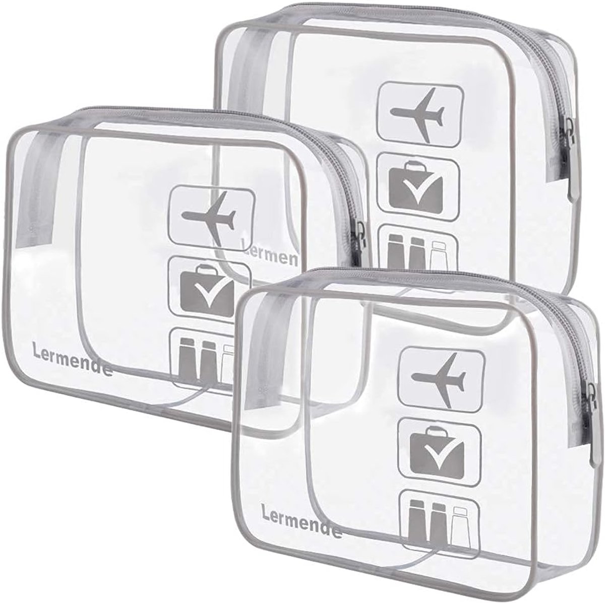 SnelShoppen - Transparante Toiletry Bag 1L - TSA Goedkeuring - Handbagage, Reistas, Cosmetica Bag - 3-Pack Grijs, Unisex, Volwassenen