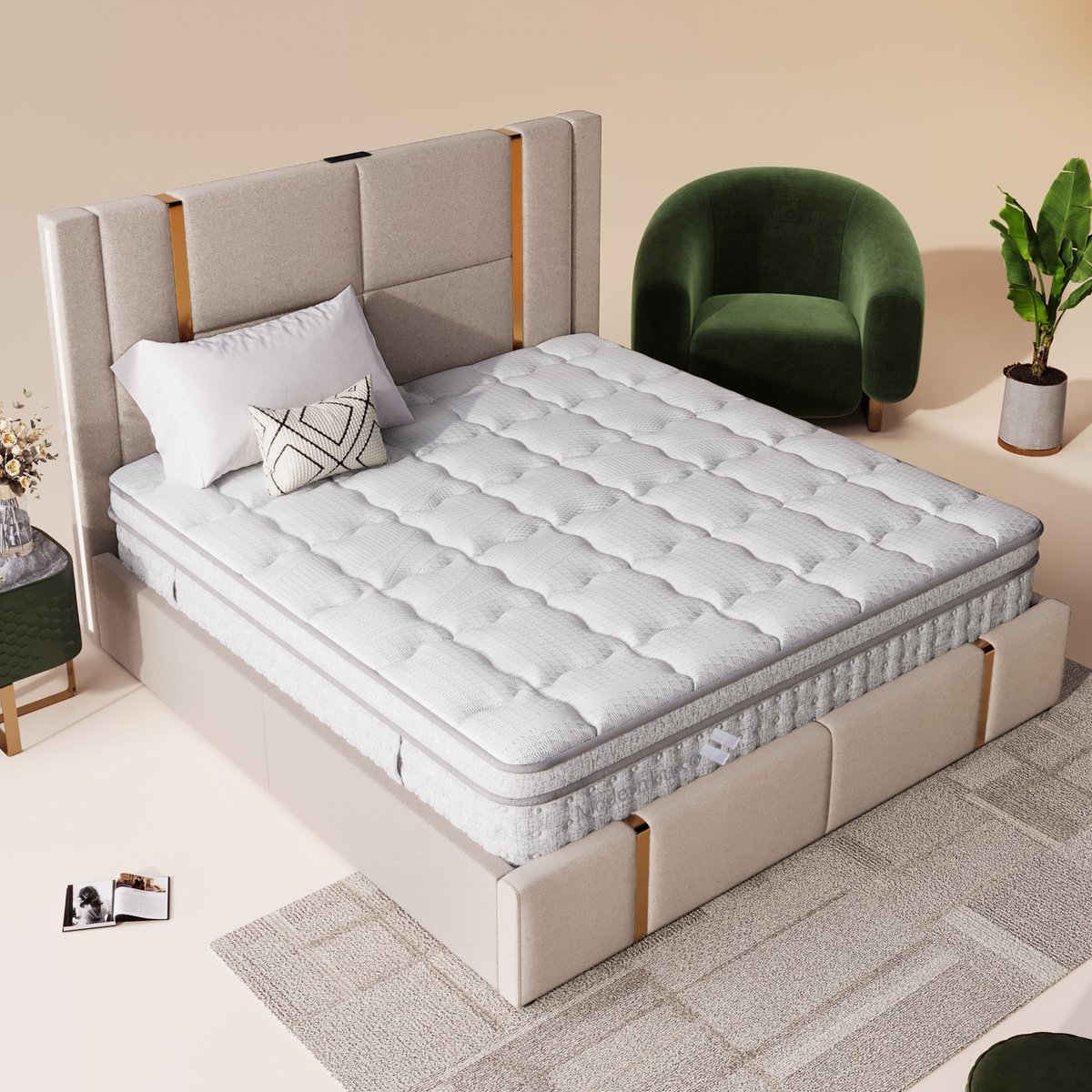 MIVRAY Pocketveringmatras 140x200 cm - 7 Zones Met Koudschuim en H3 Comfort - Ademend en Antislip - Voor Twee Personen - Wit