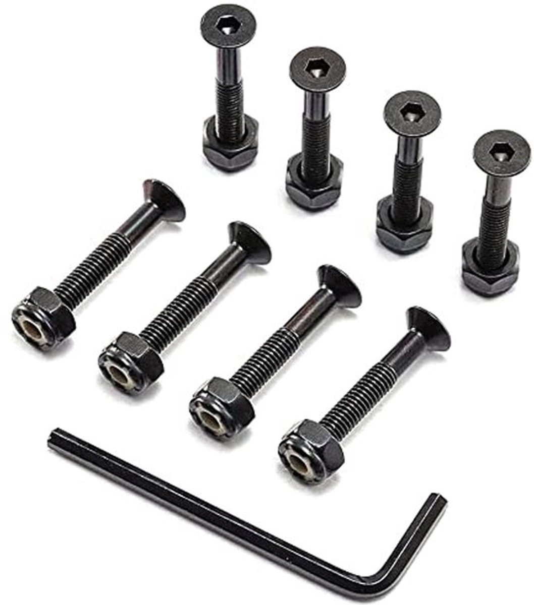 17Pcs Skateboard Hardware Set Skate Bolts Onderdelen Standaard Kruiskop Schroevendraaier Hoofd Longboard Inbussleutel Assemblage Schroeven Zwarte Bevestigingsbouten Set
