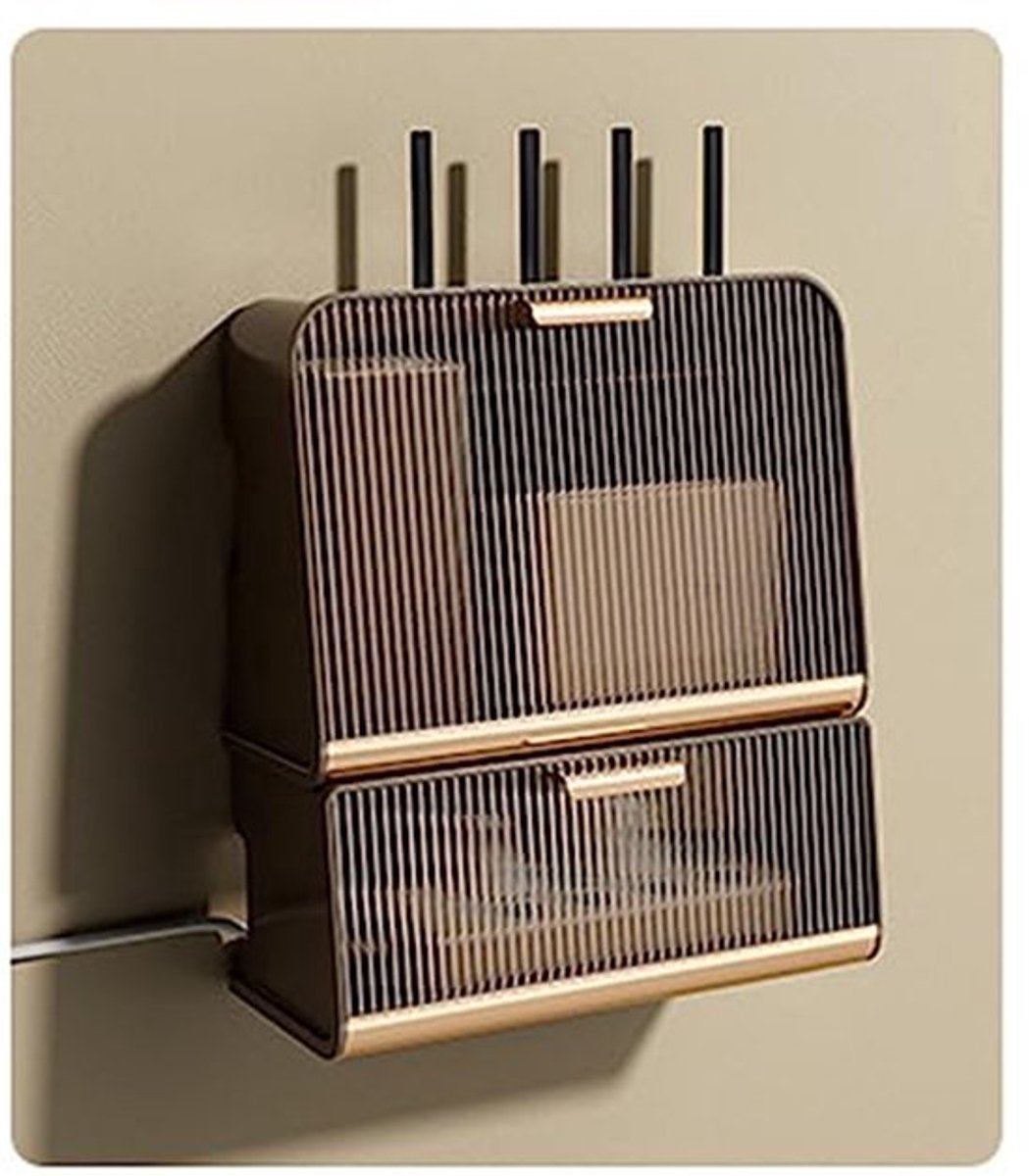 Wandmontage WIFI Router Opbergdoos met Deksel Grote Capaciteit Mode en Decoratief Gemaakt van Milieuvriendelijk PP en PET materiaal, Ideaal (Koffiekleur Grote Maat)
