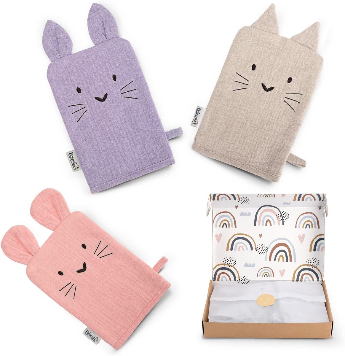 Washandjes Set - Mousseline Doekjes - Baby Verzorging - Biologisch Katoen - 3 Stuks - Roze Beige Lila