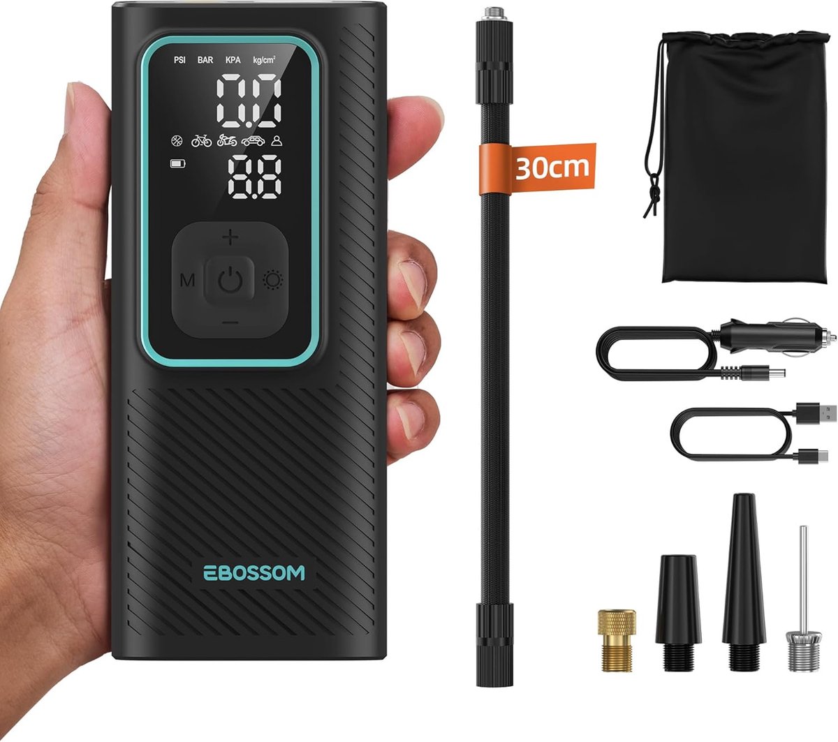 SnelShoppen - Elektrische Luchtpomp met Accu 6000mAh, Draagbare 12V DC Bandenpomp 150 PSI, Oplaadbare Mini Compressor voor Auto, Fiets en Bal met LCD-