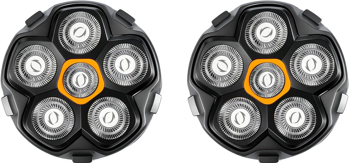 SnelShoppen - Vervangende 6D Scheerkop voor Herenscheerapparaten - Magnetische Scheerkop, Droog en Nat Scheren, Set van 2, Geel