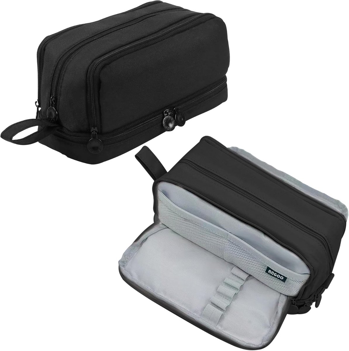 SnelShoppen - TZEKING Pennenetui Met 4 Vakken - Grote Capaciteit Etui Met Ritssluiting Voor Meisjes, Tieners - Duurzaam Zwart Pennenzak Voor School, K