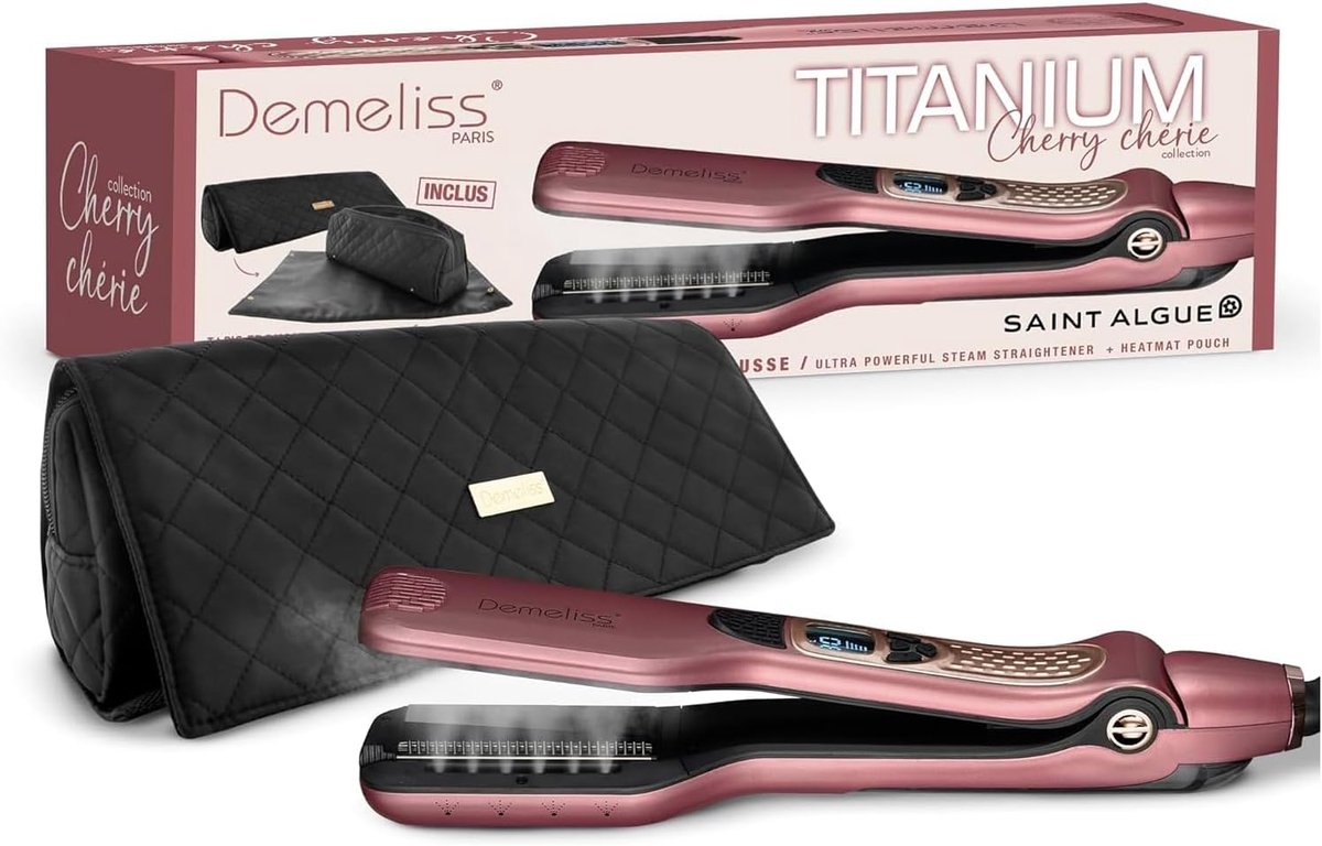 SnelShoppen - Titanium Stoomstijltang Set - 2-in-1 Mat - Hoogwaardige Gladmaking - Intensieve Hydratatie - Voor Alle Haartypes - Cherry Chérie