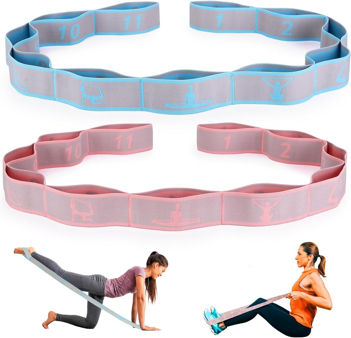 SnelShoppen - Elastische Yoga Stretchband met Lussen - Weerstandsbanden voor Fysiotherapie, Pilates, Fitness - Lange Stoffen Oefenbanden - Ideaal voor