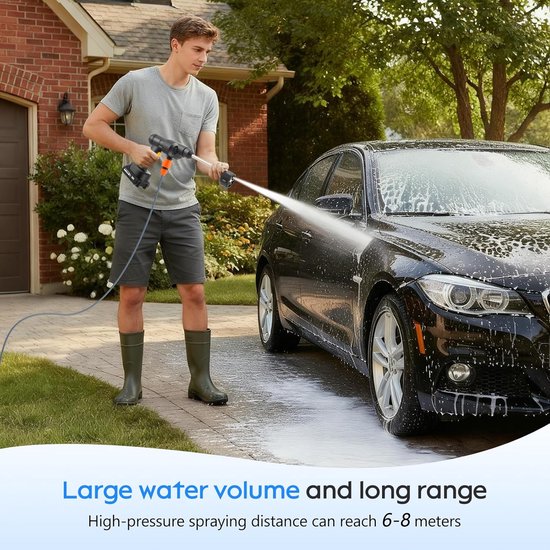 SnelShoppen - Draadloze Accu Hogedrukreiniger 21 V met 2 x 6000 mAh Accu, 36 Bar Mobiele Drukreiniger, 240 W Krachtig, 4 l/min Waterstroom voor Auto, van Snelshoppen — afbeelding 4