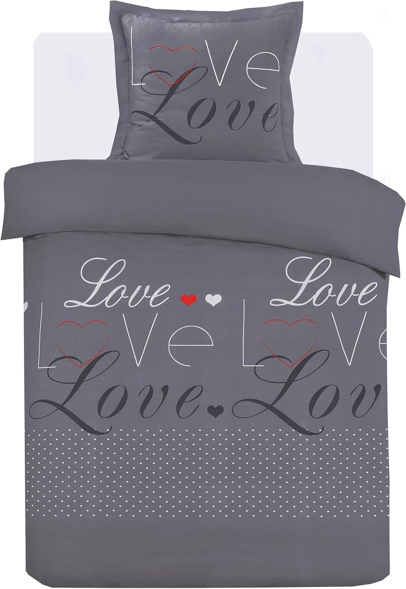 SnelShoppen - Love dekbedovertrek 140x200 cm - Antraciet - Beddengoed voor eenpersoonsbed - 100% Katoen - Inclusief 1 Kussensloop - Comfortabel en Sti
