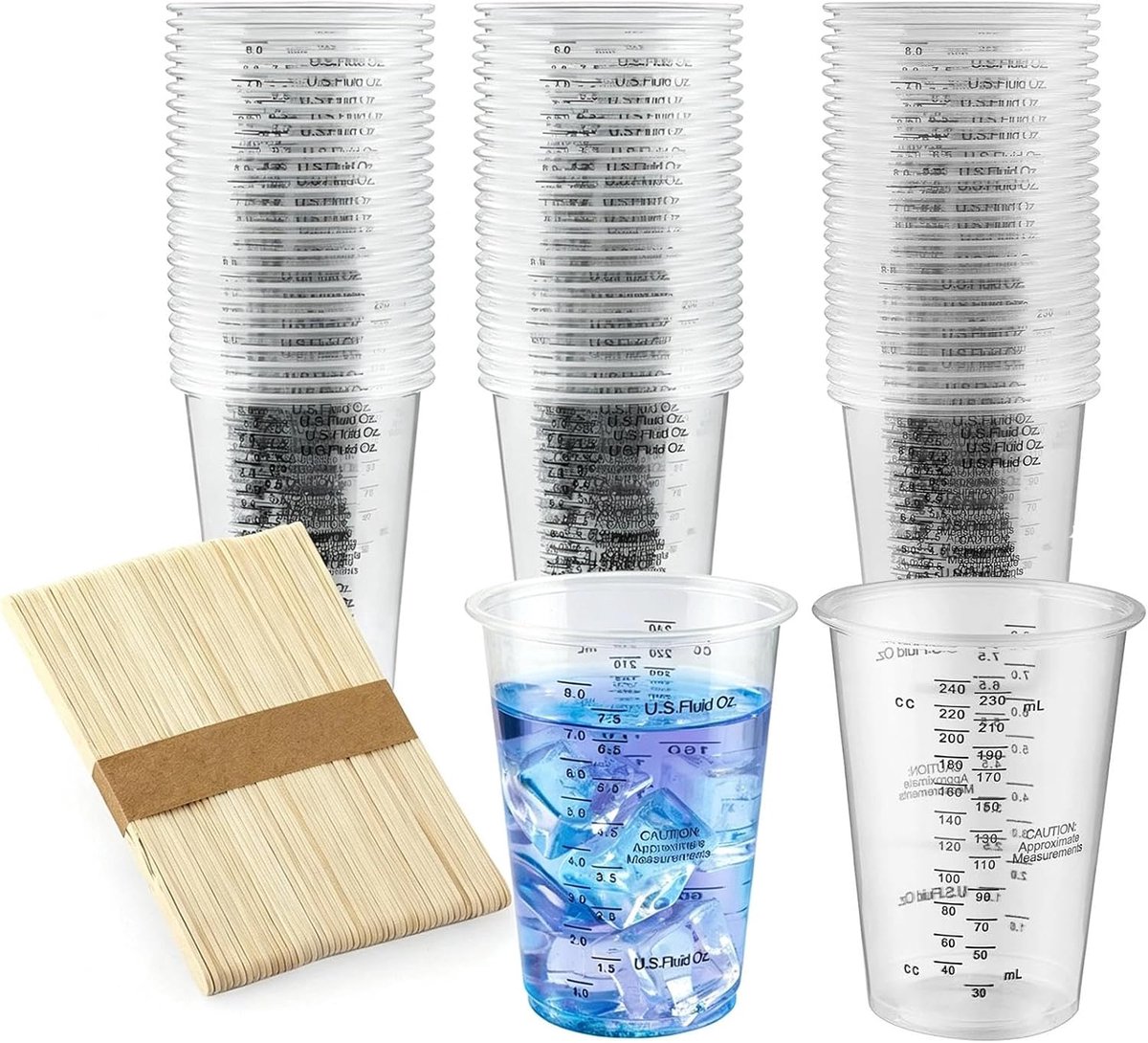 SnelShoppen - Mengbeker Maatbeker 50 stuks 240ml - Herbruikbare Epoxy Mengbekers - Lakmengbekers met Schaal - Kunststof Kleurmengbekers voor Vloeistof
