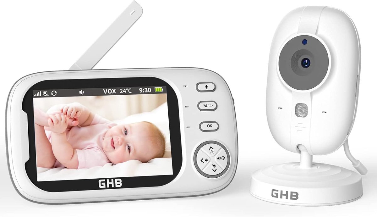 SnelShoppen - Babyfoon met camera 3,5 inch video babymonitor - VOX-modus, nachtzicht, intercomfunctie & slaapliedjes - Ideaal voor kinderen