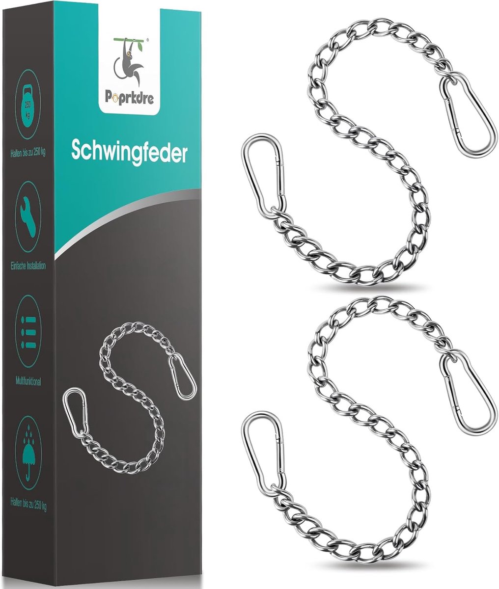 SnelShoppen - Hangstoelketting Verlengketting voor Hangstoelen en Bokszakken 66 cm met 2 Karabijnhaken, Stalen Veer, Tot 250 kg, Veiligheidshaak voor