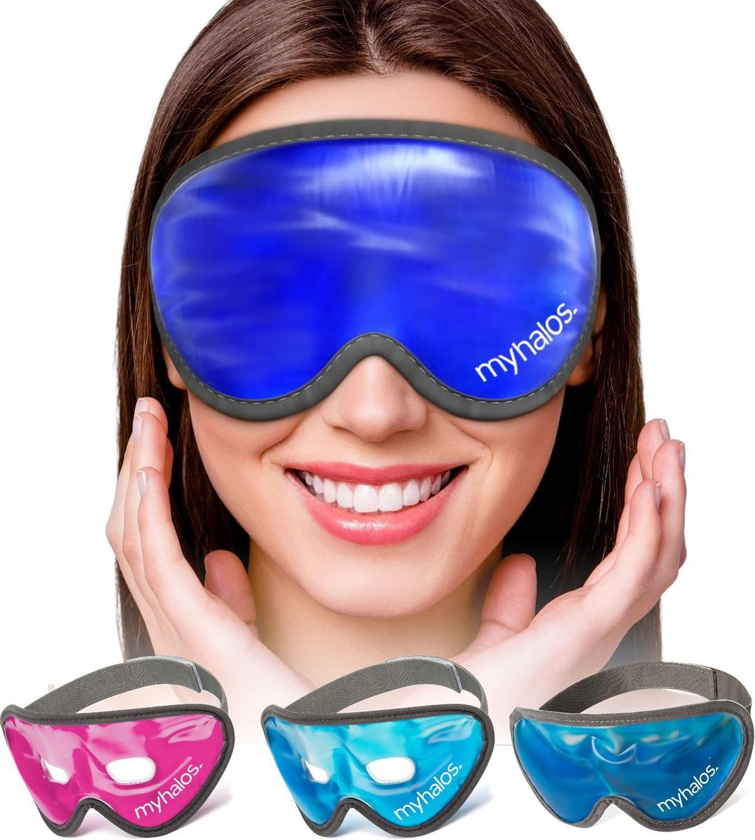 SnelShoppen - MyHalos Gel Oogmasker Herbruikbaar Verkoelend Koud Masker met Verstelbare Bandjes voor Gezichten, Zwelling, Donkere Kringen, Kater, Hoof