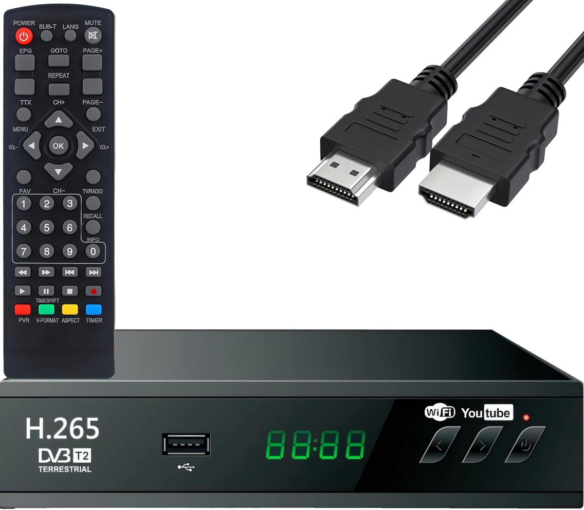 SnelShoppen - DVB-T2 HD Ontvanger met H.265 HEVC, Digitale HDMI & SCART TV Tuner, PVR Opnamefunctie, Timershift, USB, Full HD, Afstandsbediening en HD
