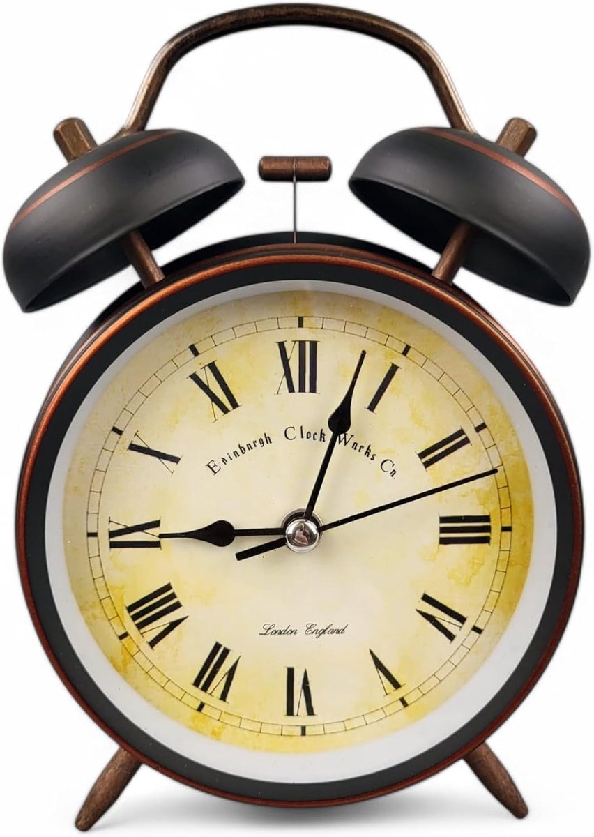 SnelShoppen - Vintage Tafelklok Antiek Retro Metaal Staande Klok met Wekker en Nachtlichtfunctie - Nostalgische Klok voor Slaapkamer en Werkkamer