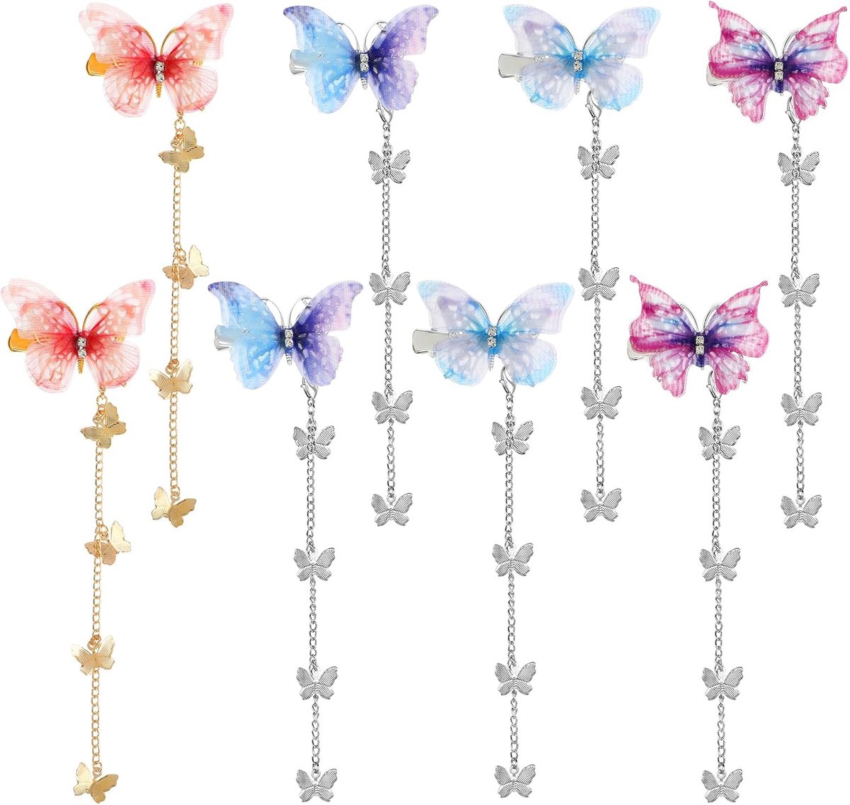 SnelShoppen - 8 Stuks Vlinderkwastje Haarclips - Schattige Bewegende Stoffen Vlinderhaarspeld met Afneembare Kwast - Perfect voor Kinderen en Feestjes