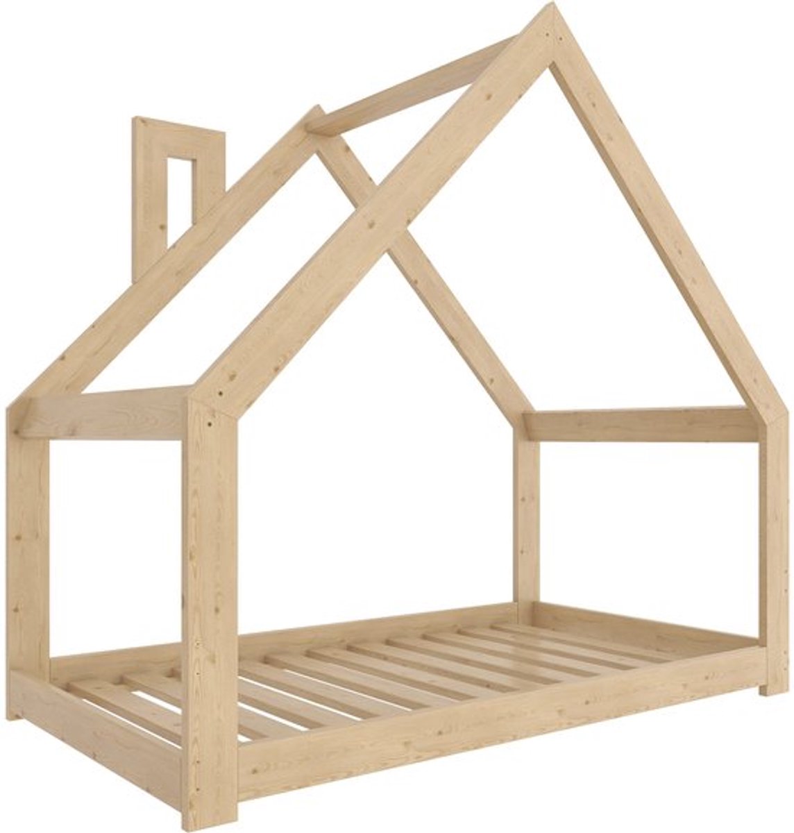 Need Sleep - Montessori Kinderbed Huisbed Peuterbed - Naturel Hout - 80x160 cm - met schoo