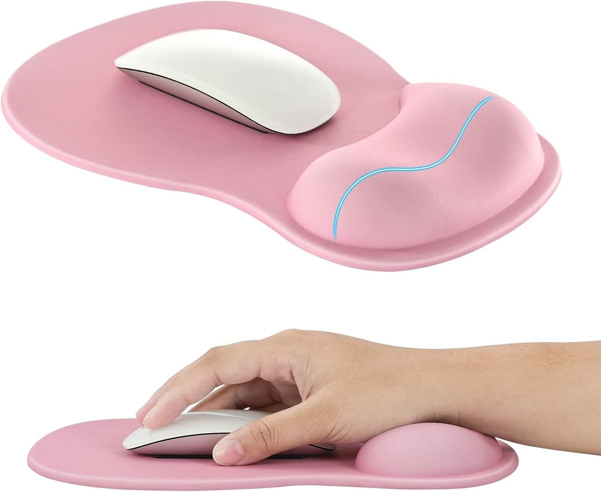 SnelShoppen - EooCoo Muismat met Gelpad Polssteun, Antislip Silicone Basis, Duurzaam en Wasbaar, Roze Muismat voor Thuis en Kantoor